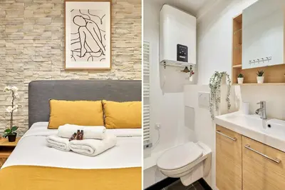 Un ou plusieurs lits dans un hébergement de l'établissement Studio Le Marais by Studio prestige