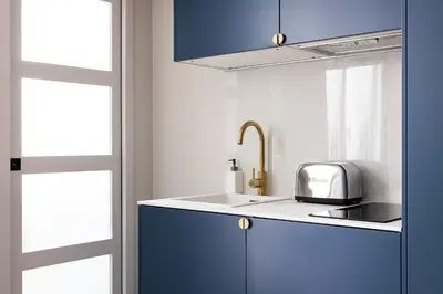 Cuisine ou kitchenette dans l'établissement Appart Hôtel Résidence Courcelle