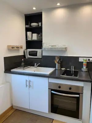 Cuisine ou kitchenette dans l'établissement Lovely studio at Île Saint-Louis