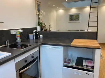 Cuisine ou kitchenette dans l'établissement Lovely studio at Île Saint-Louis