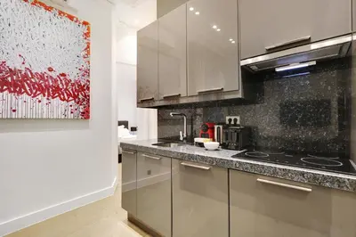 Cuisine ou kitchenette dans l'établissement Pick A Flat's Apartment in Triangle d'Or - Pierre 1er de Serbie