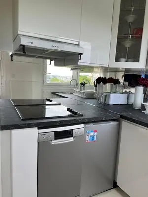 Cuisine ou kitchenette dans l'établissement Apartment HOME in Paris with View, 15min direct to center
