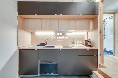 Cuisine ou kitchenette dans l'établissement Louvre Pyramide