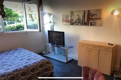 Télévision ou salle de divertissement dans l'établissement Charming studio at the heart of 14 arrondissement