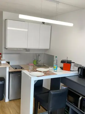 Cuisine ou kitchenette dans l'établissement Appartement T1 Proche Paris à 1min du métro 14