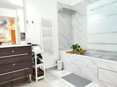 Salle de bains dans l'établissement Bright Spacious Apartment near Paris Metro 4