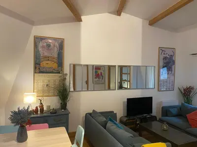 Coin salon dans l'établissement Superbe et accuiellent appartement
