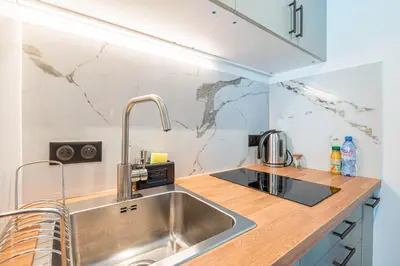 Cuisine ou kitchenette dans l'établissement Le Petit Rex
